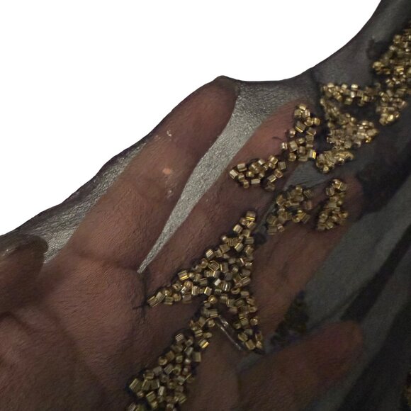 **NFS. VTG Cache Black Gold Silk Beaded Y2K Whimsical Cowl Neck Blouse Medium - Picture 4 of 6